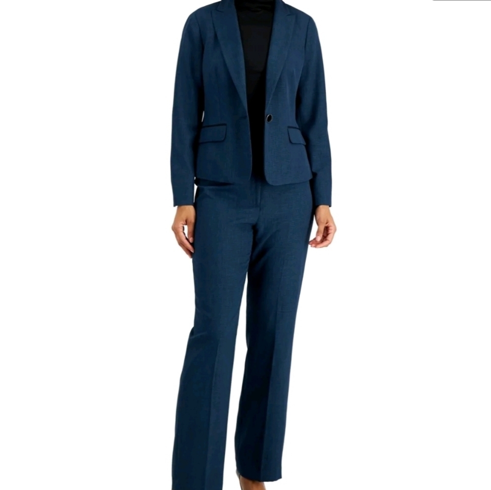 LE SUIT PEAK - LAPEL PANTSUIT VIRIDIAN/BLACK {SIZE 14
